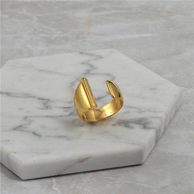 Brass With 18K Yellow Gold Plated English Letters Alphabet Rings Size Adjustable Jewelry WAAMII I