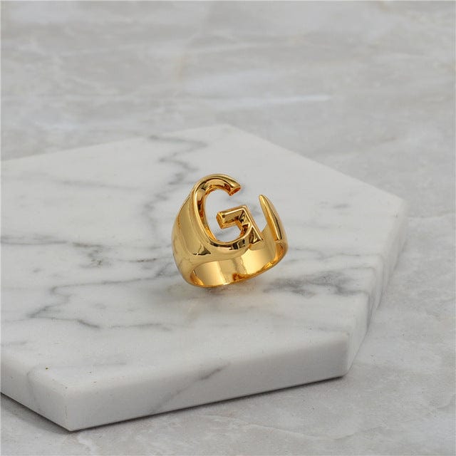 Brass With 18K Yellow Gold Plated English Letters Alphabet Rings Size Adjustable - G - Luxury Jewelry by WAAMII