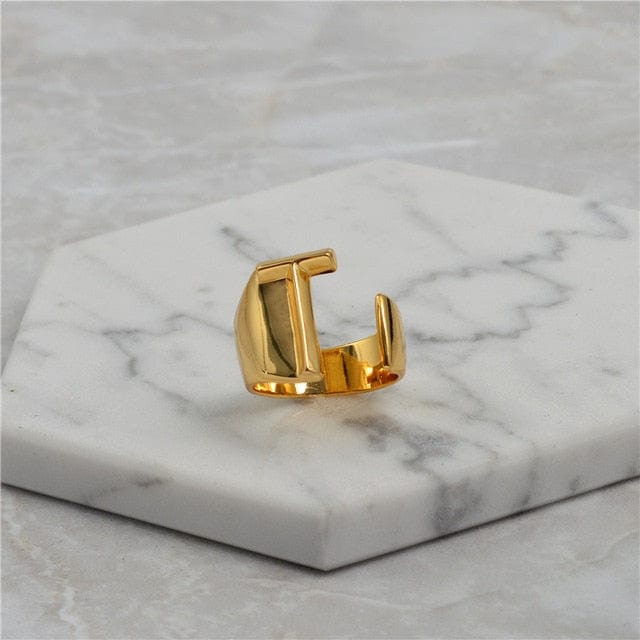 Brass With 18K Yellow Gold Plated English Letters Alphabet Rings Size Adjustable Jewelry WAAMII T