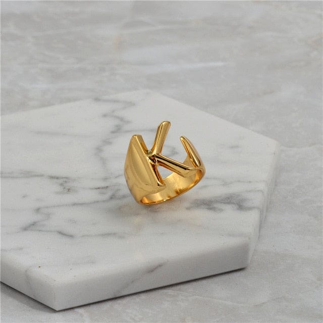 Brass With 18K Yellow Gold Plated English Letters Alphabet Rings Size Adjustable Jewelry WAAMII K