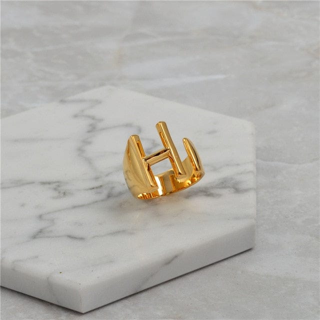 Brass With 18K Yellow Gold Plated English Letters Alphabet Rings Size Adjustable Jewelry WAAMII H