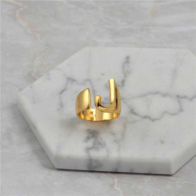 Brass With 18K Yellow Gold Plated English Letters Alphabet Rings Size Adjustable - J - Luxury Jewelry by WAAMII