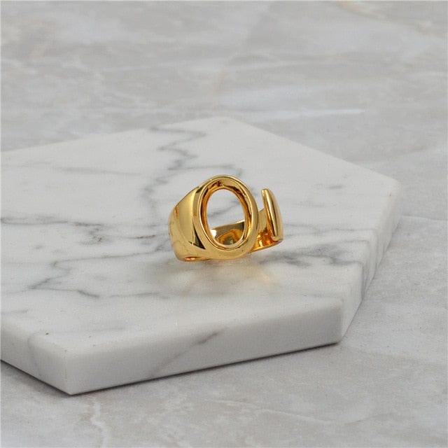 Brass With 18K Yellow Gold Plated English Letters Alphabet Rings Size Adjustable - O - Luxury Jewelry by WAAMII