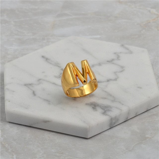 Brass With 18K Yellow Gold Plated English Letters Alphabet Rings Size Adjustable Jewelry WAAMII M  
