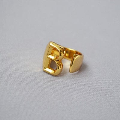 Brass With 18K Yellow Gold Plated English Letters Alphabet Rings Size Adjustable - B - Luxury Jewelry by WAAMII