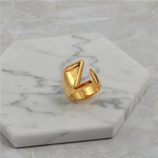 Brass With 18K Yellow Gold Plated English Letters Alphabet Rings Size Adjustable - Z - Luxury Jewelry by WAAMII