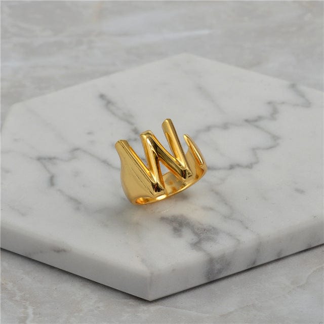 Brass With 18K Yellow Gold Plated English Letters Alphabet Rings Size Adjustable Jewelry WAAMII W