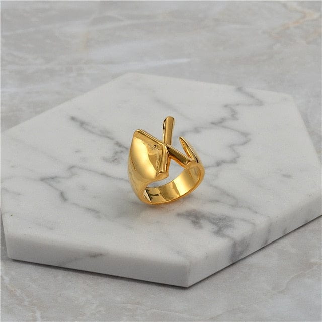 Brass With 18K Yellow Gold Plated English Letters Alphabet Rings Size Adjustable - X - Luxury Jewelry by WAAMII