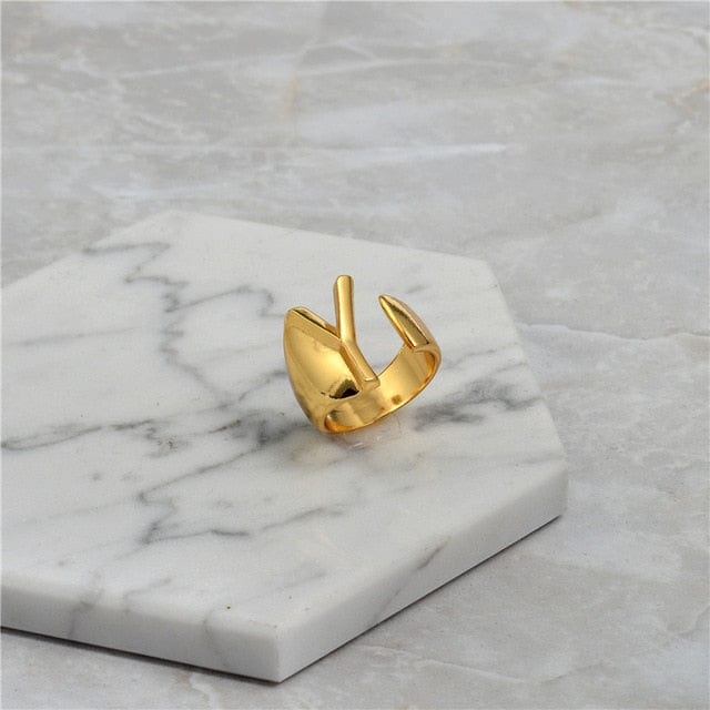 Brass With 18K Yellow Gold Plated English Letters Alphabet Rings Size Adjustable - Y - Luxury Jewelry by WAAMII