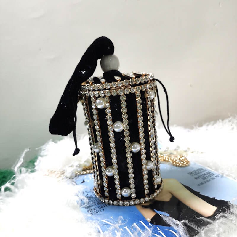 Carla Pearl Rhinestone Bucket Clutch With Shoulder Chains - - Luxury bags by WAAMII