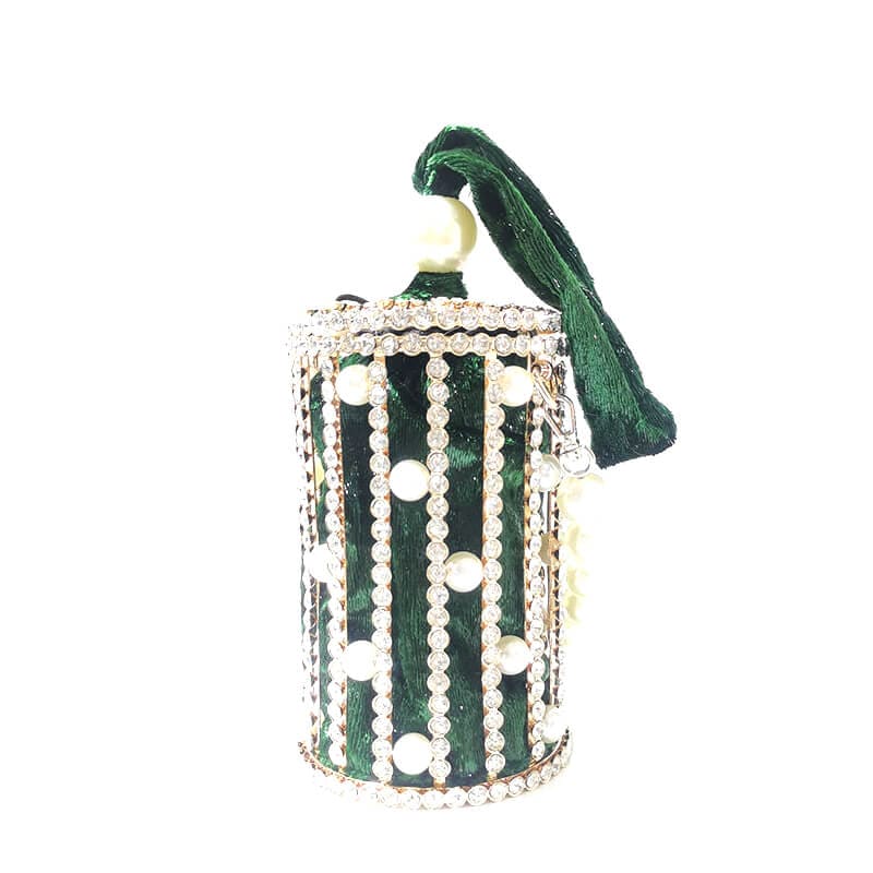 Carla Pearl Rhinestone Bucket Clutch With Shoulder Chains - - Luxury bags by WAAMII