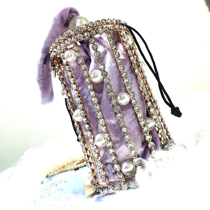 Carla Pearl Rhinestone Bucket Clutch With Shoulder Chains - - Luxury bags by WAAMII