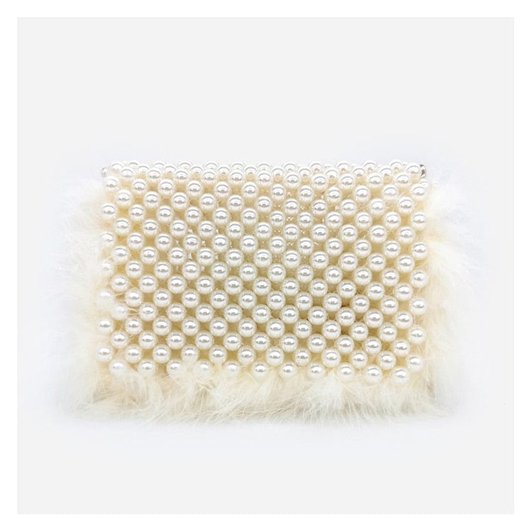 Celia Plush Beaded Clutch - beige L19 W4 H12cm - Luxury bags by WAAMII