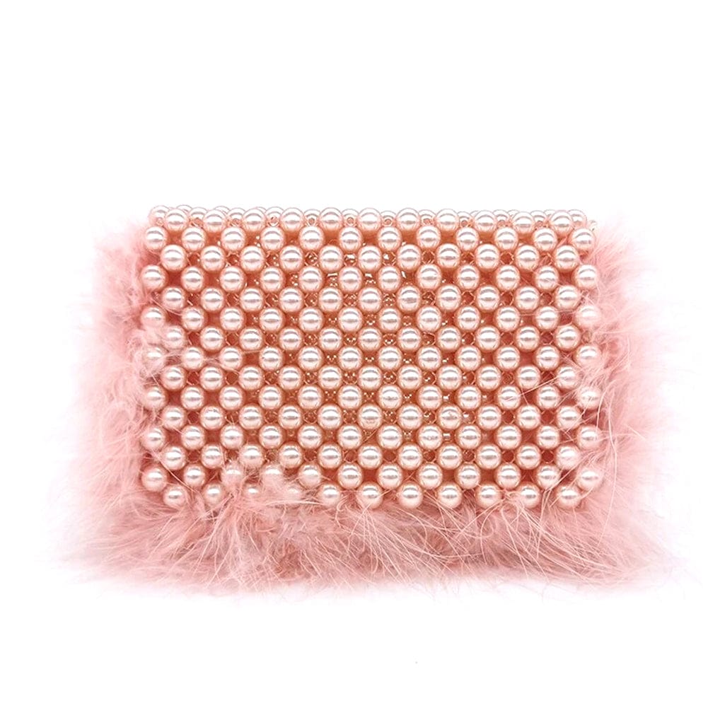 Celia Plush Beaded Clutch bags WAAMII pink L19  W4  H12cm 