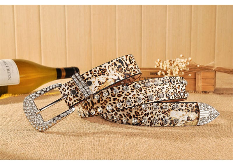 Cheetah/Leopard Print Belt Studded Rhinestone Designer Belt For Women - - Luxury Accessories by WAAMII