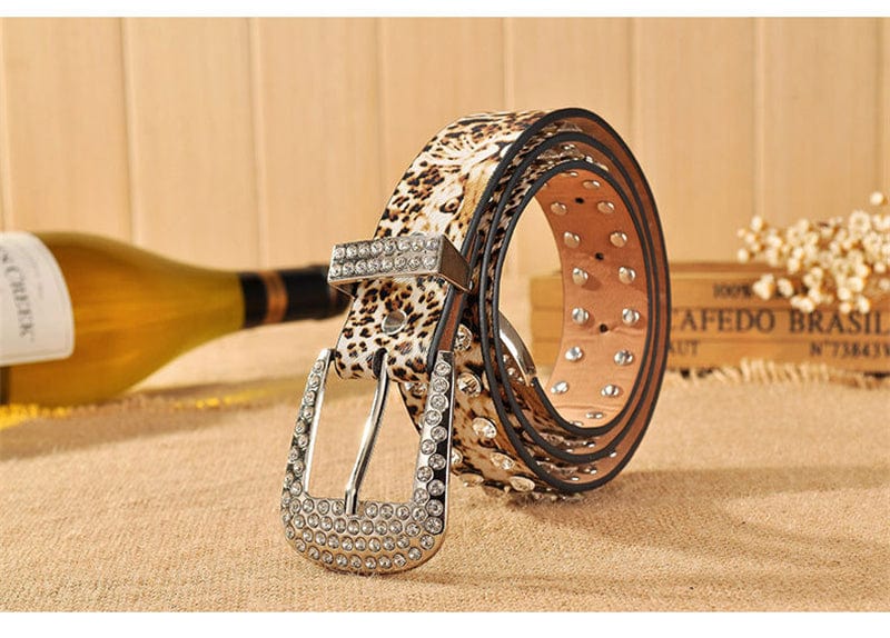 Cheetah/Leopard Print Belt Studded Rhinestone Designer Belt For Women - - Luxury Accessories by WAAMII