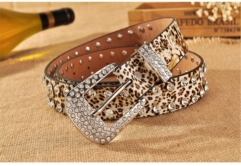 Cheetah/Leopard Print Belt Studded Rhinestone Designer Belt For Women - - Luxury Accessories by WAAMII