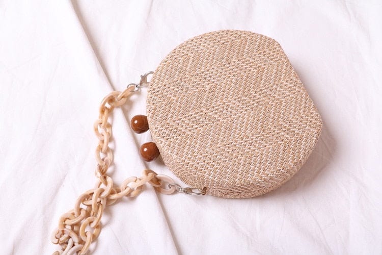Circular Weave Handbag Beach Bag With Resin Wooden Strip - - Luxury bags by WAAMII