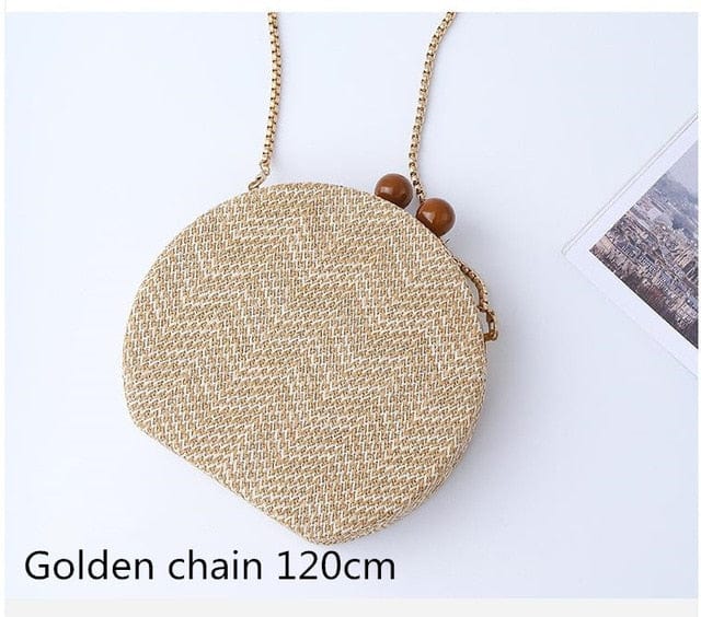 Circular Weave Handbag Beach Bag With Resin Wooden Strip - 1 - Luxury bags by WAAMII