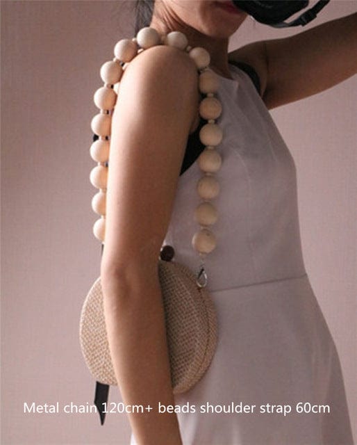 Circular Weave Handbag Beach Bag With Resin Wooden Strip - 2 - Luxury bags by WAAMII