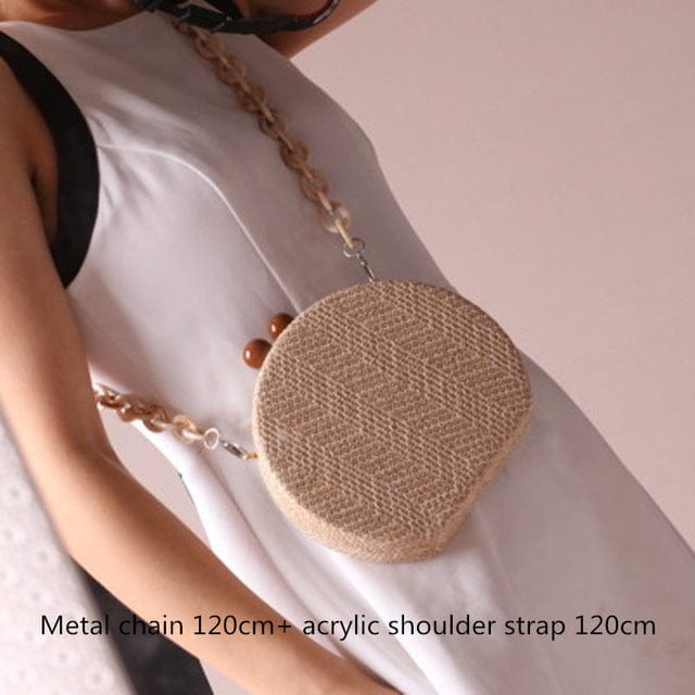 Circular Weave Handbag Beach Bag With Resin Wooden Strip - 3 - Luxury bags by WAAMII