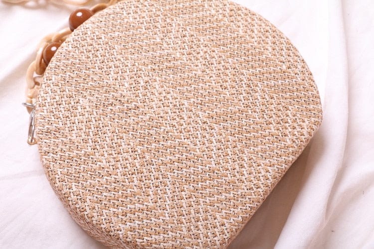 Circular Weave Handbag Beach Bag With Resin Wooden Strip - - Luxury bags by WAAMII