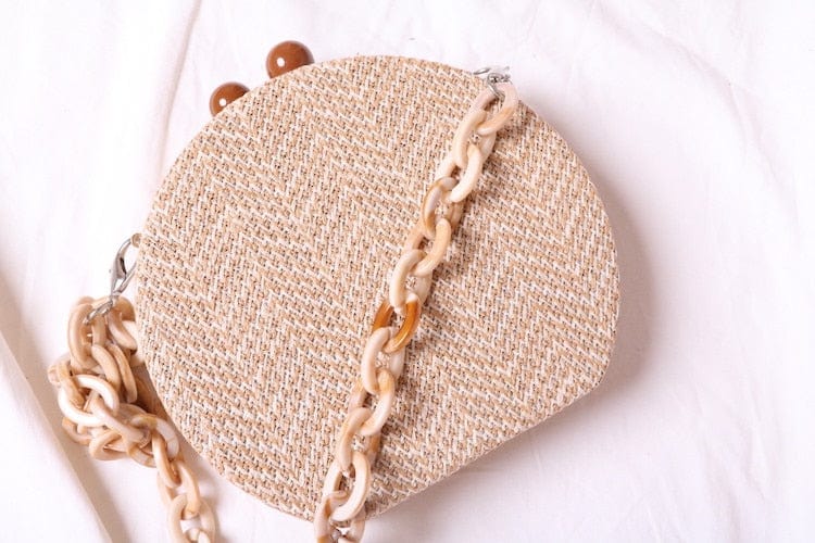Circular Weave Handbag Beach Bag With Resin Wooden Strip - - Luxury bags by WAAMII