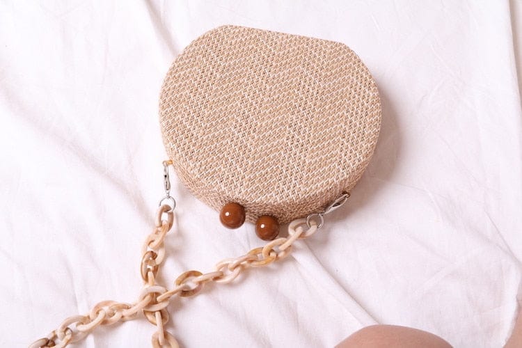 Circular Weave Handbag Beach Bag With Resin Wooden Strip - - Luxury bags by WAAMII