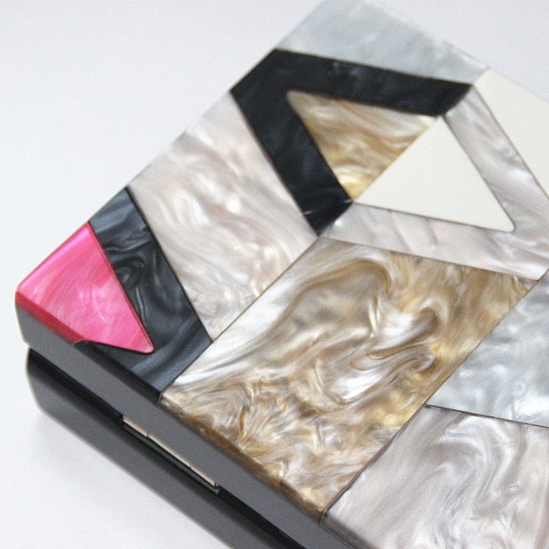 Classic Geometric Lattice Patchwork Acrylic Clutch - - Luxury bags by WAAMII