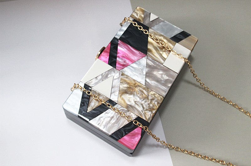 Classic Geometric Lattice Patchwork Acrylic Clutch - - Luxury bags by WAAMII