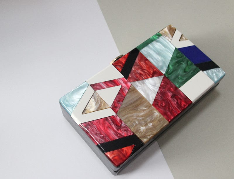 Classic Geometric Lattice Patchwork Acrylic Clutch - green 19cm - Luxury bags by WAAMII
