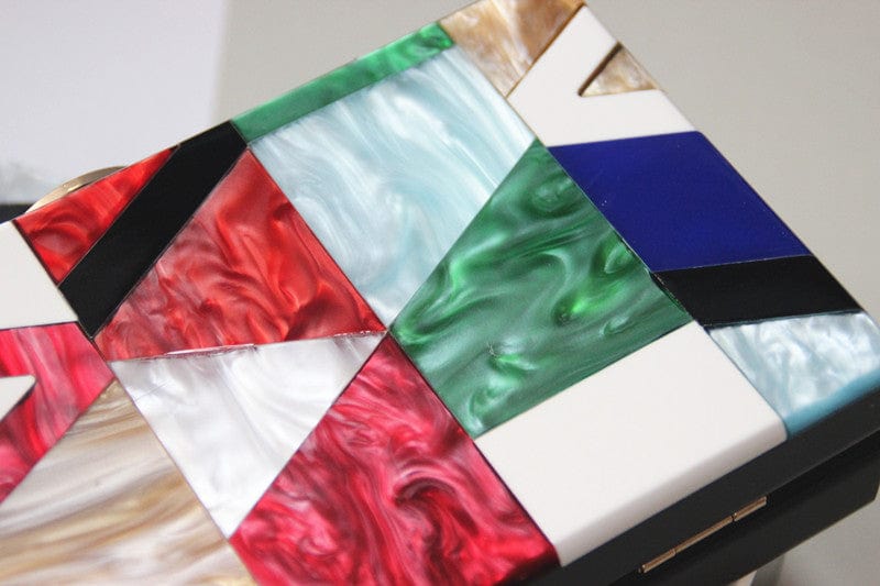 Classic Geometric Lattice Patchwork Acrylic Clutch - - Luxury bags by WAAMII