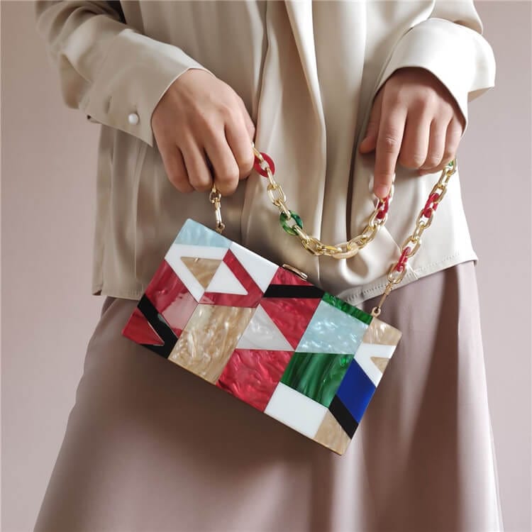 Classic Geometric Lattice Patchwork Acrylic Clutch - - Luxury bags by WAAMII