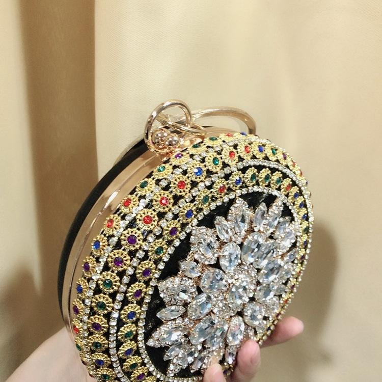 Colorful Rhinestone Crystal Round Ball Clutch - Black - Luxury bags by WAAMII