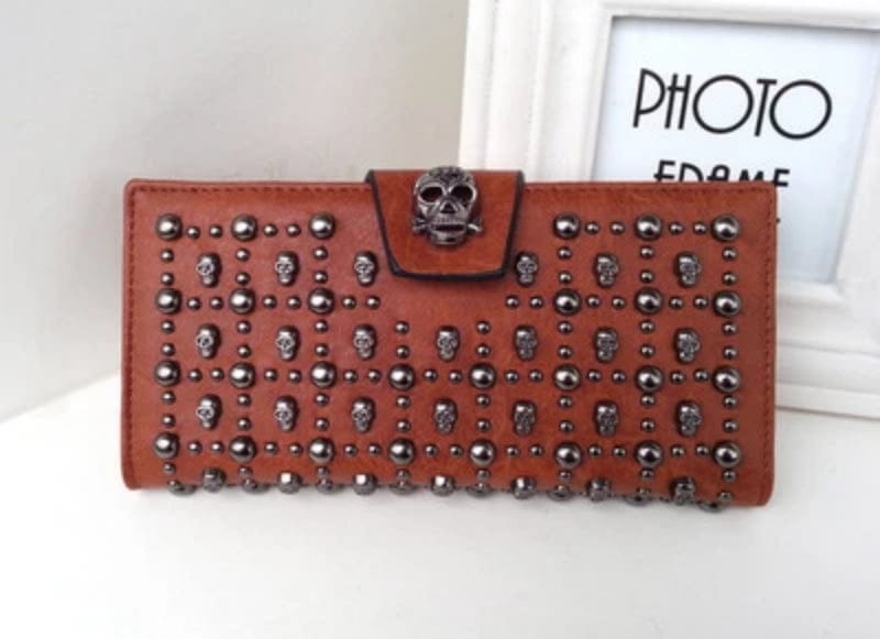 Cool Punk Style Black Skull Purse Buckle Clasp Wallet - Brown - Luxury bags by WAAMII