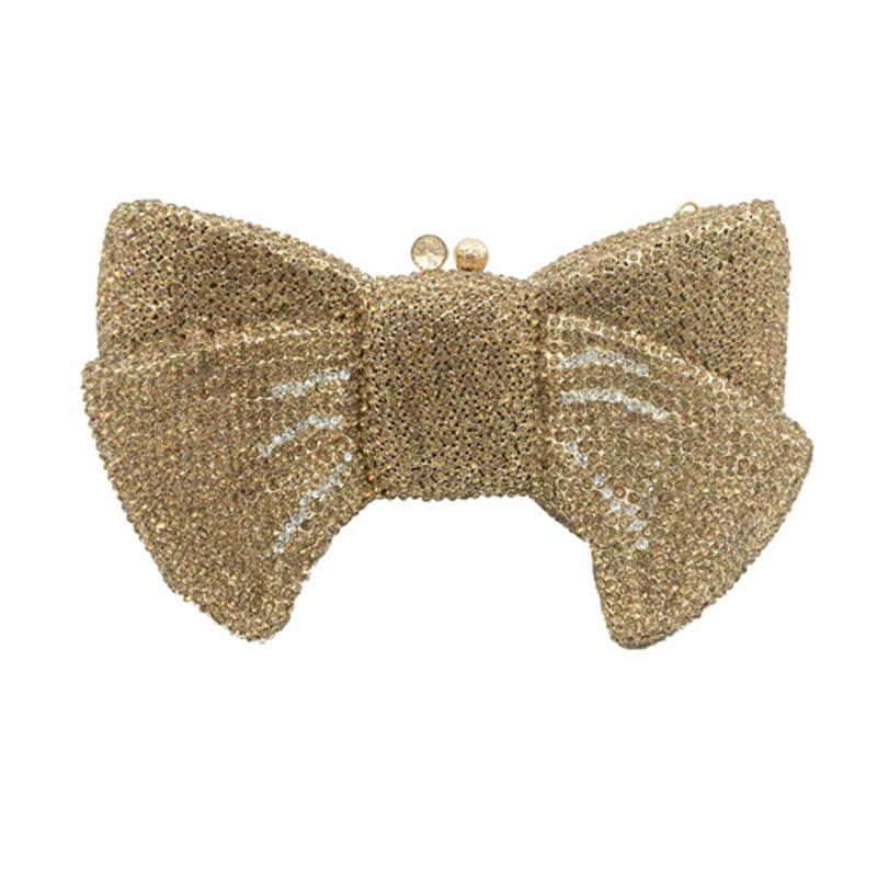 Crystal Butterfly Knot Clutch with Pearl Chain - Light gold - Luxury bags by WAAMII