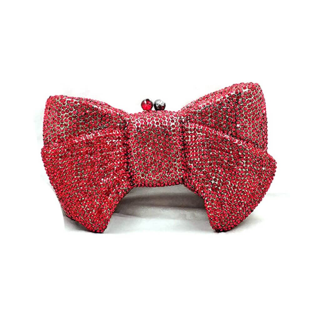 Crystal Butterfly Knot Clutch with Pearl Chain bags WAAMII Red With snake chains 