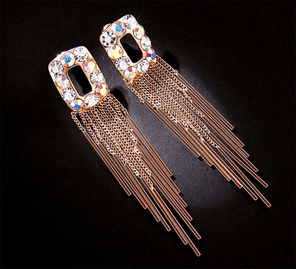 Crystal Diamond Long Tassel Earrings - - Luxury Jewelry by WAAMII