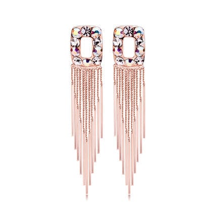 Crystal Diamond Long Tassel Earrings - Rose Gold - Luxury Jewelry by WAAMII