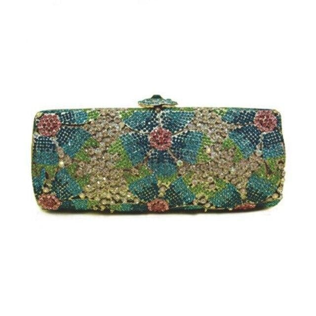 Crystal Flower Bridal Clutch Rhinestone Evening Bag - Blue - Luxury bags by WAAMII