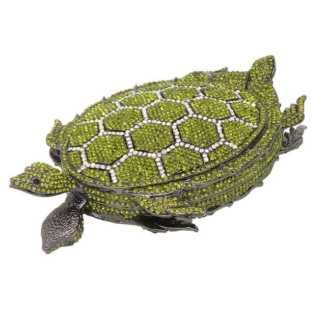 Crystal Turtle Animcal Clutch Handbag - Green - Luxury bags by WAAMII