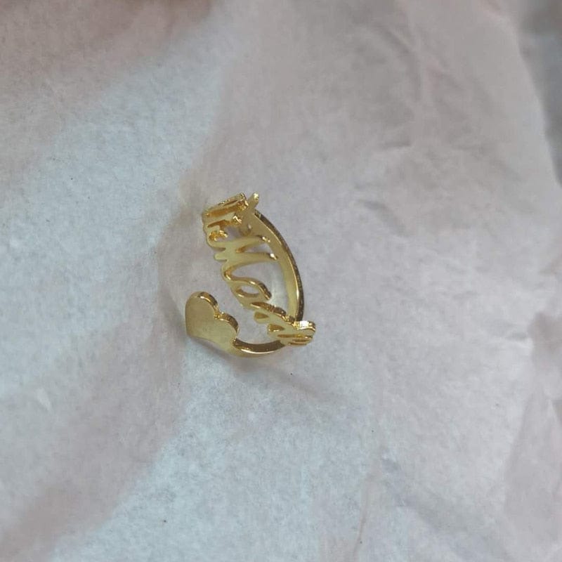 Custom Ring Gold Heart Name Ring Personalized Spiral Style Name - - Luxury Jewelry by WAAMII