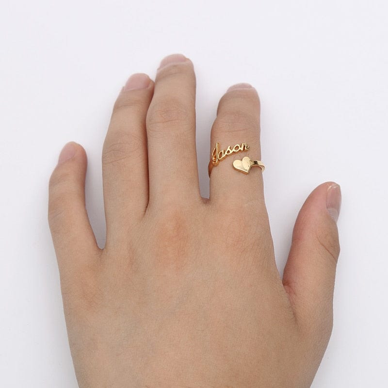 Custom Ring Gold Heart Name Ring Personalized Spiral Style Name - - Luxury Jewelry by WAAMII