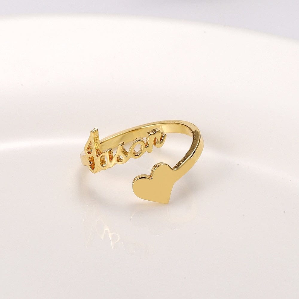 Custom Ring Gold Heart Name Ring Personalized Spiral Style Name - - Luxury Jewelry by WAAMII