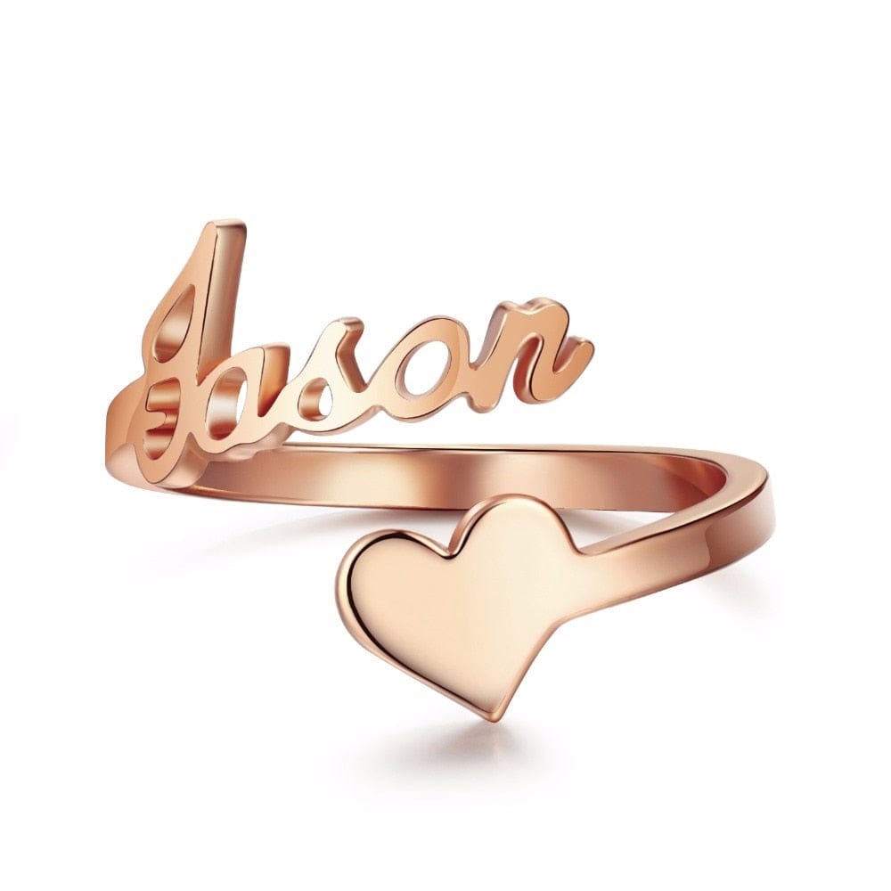 Custom Ring Gold Heart Name Ring Personalized Spiral Style Name - - Luxury Jewelry by WAAMII