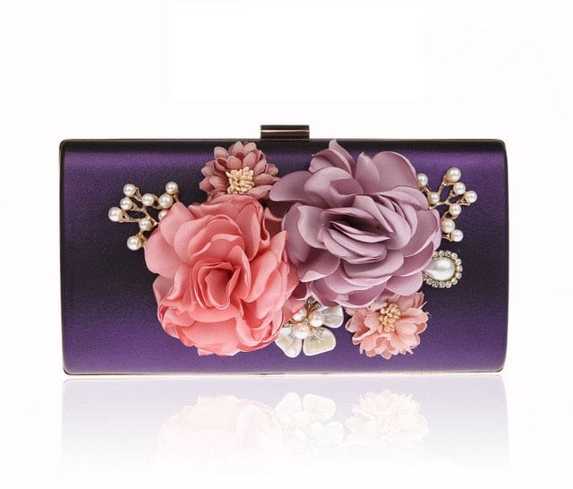Designer Handmade Flower Pearl Clutch Purse - purple - Luxury bags by WAAMII
