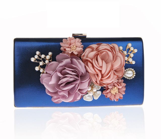 Designer Handmade Flower Pearl Clutch Purse - Royal blue - Luxury bags by WAAMII