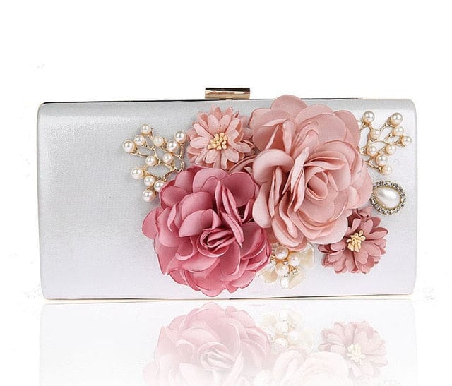 Designer Handmade Flower Pearl Clutch Purse - white - Luxury bags by WAAMII