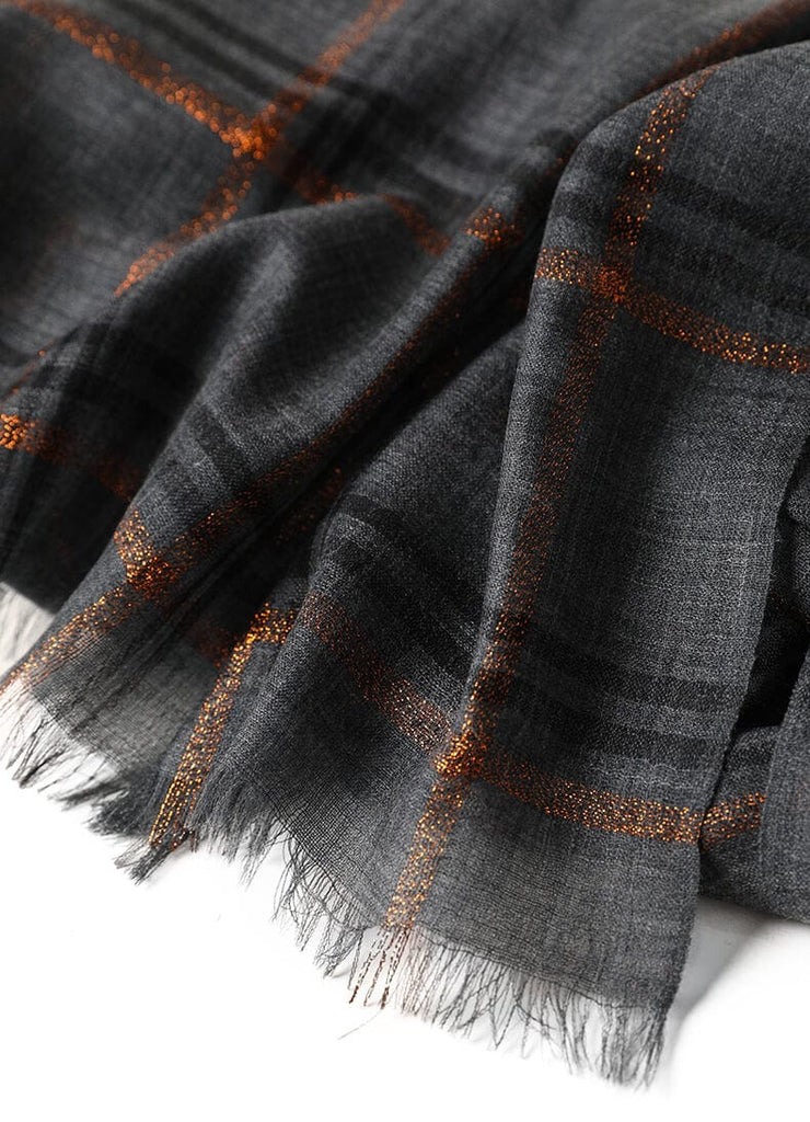Designer Shawl Gold Thread Metalic Plaid Scarf-Pink/Black - - Luxury Accessories by WAAMII
