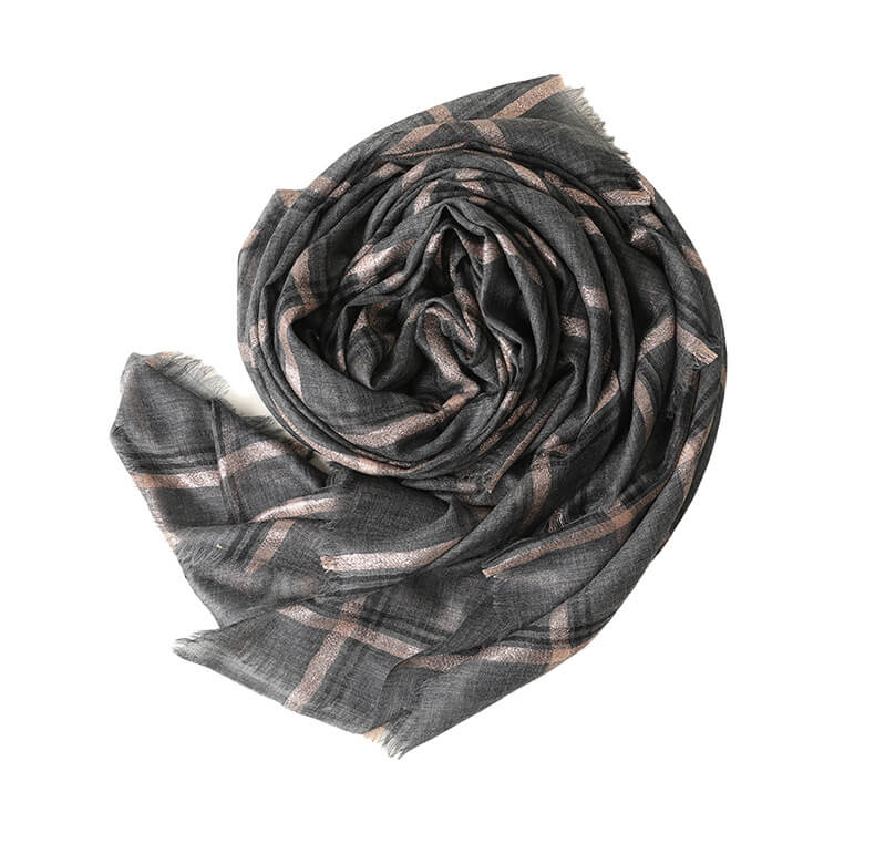 Designer Shawl Gold Thread Metalic Plaid Scarf-Pink/Black - Black - Luxury Accessories by WAAMII